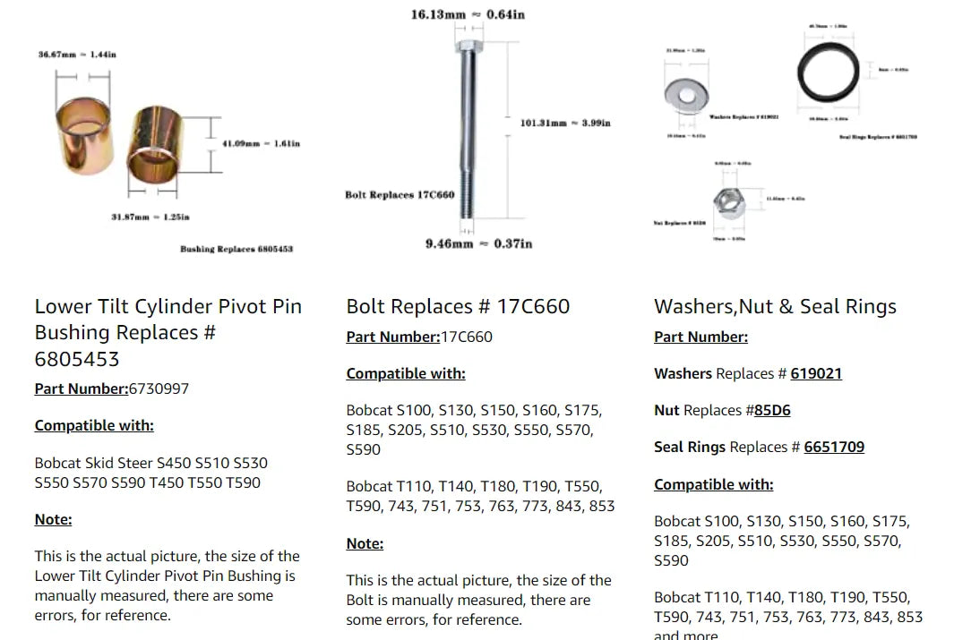 Wdpart Pin Bushing Kit 7101078 6732443 6805453 6651709 6577954 6730997 17C660 for Bobcat Skid Steer Loader T180 T190 S150